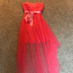 Teen Strapless Pink High Low Dress